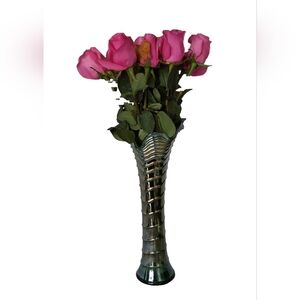 DIAMOND RARE‎ SPEARHEAD NINE SIXTEEN  SWUNG FINE RIBE IRRIDESCENT ANTIQUE VASE